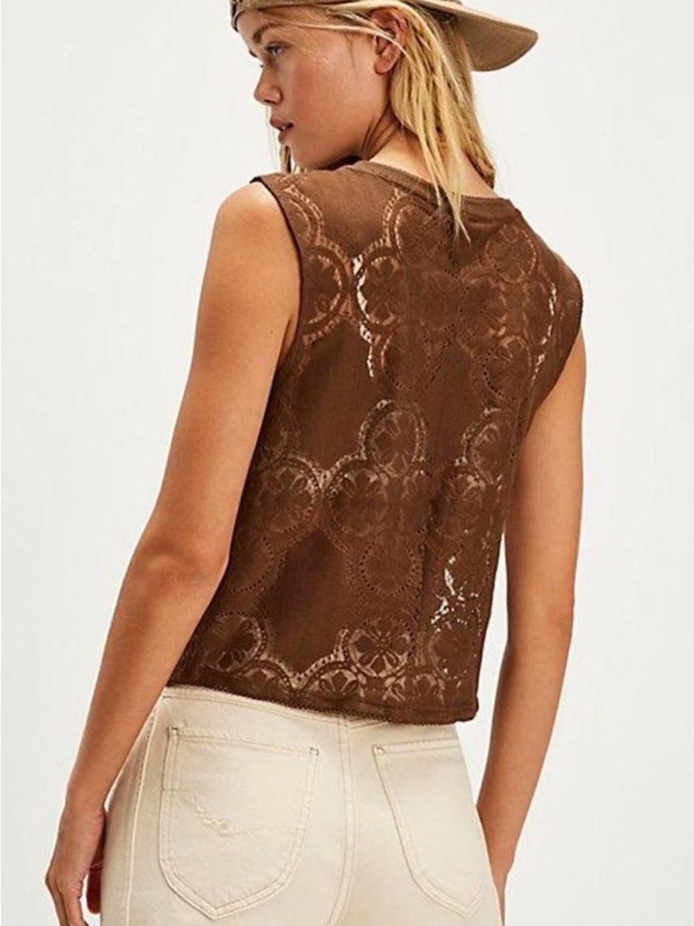Free People Brown Lace Button-Front Tank - Picture 2 of 6